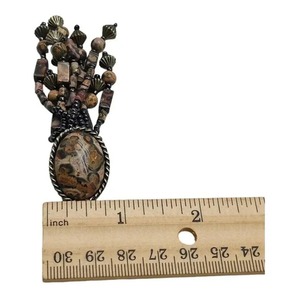 Brown Leopard Jasper Dangle Drop Boho Earrings Silver Tone Vintage - Picture 7 of 7